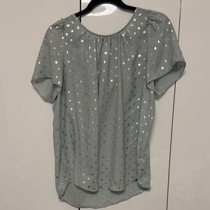 Sage Green Polka Dot Blouse Short Sleeve Lightweight Top